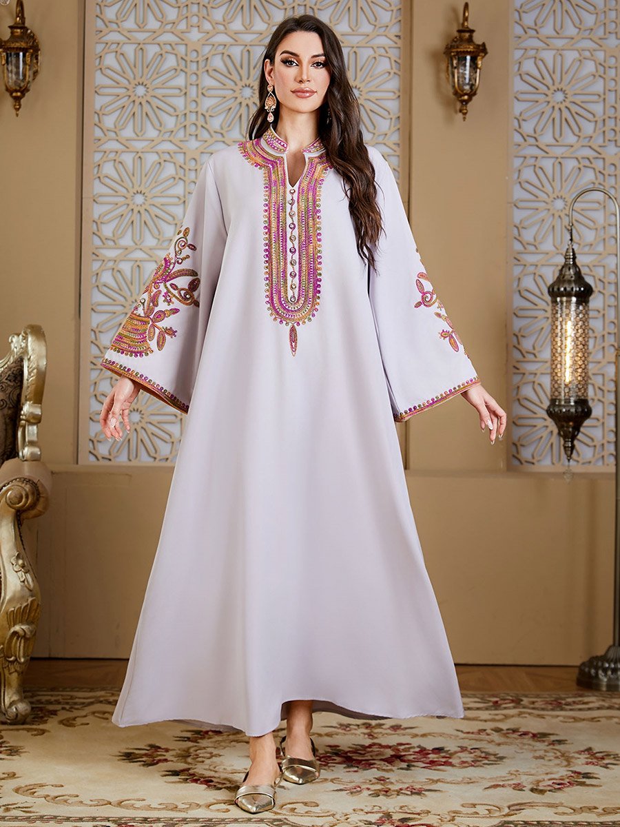 Women Grey Embroidered Velvet Jalabiya