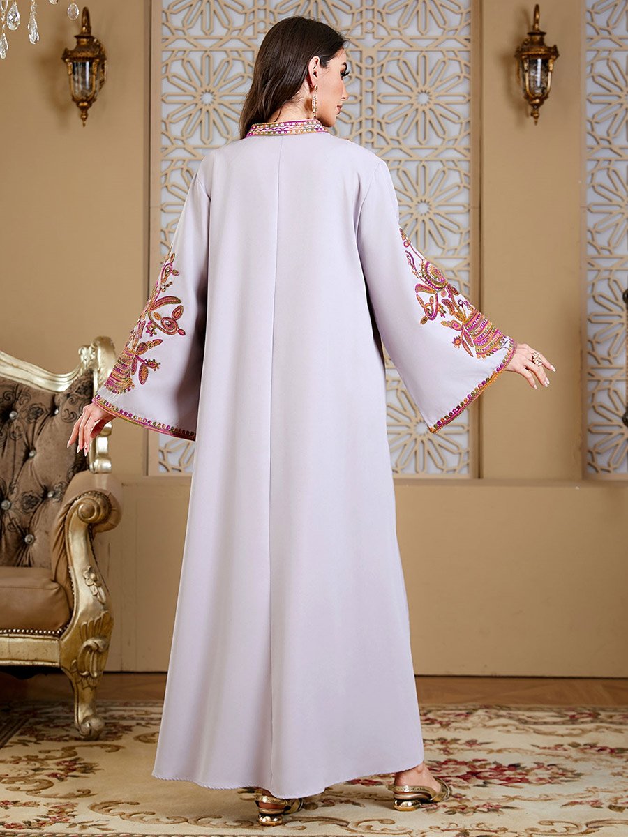 Women Grey Embroidered Velvet Jalabiya