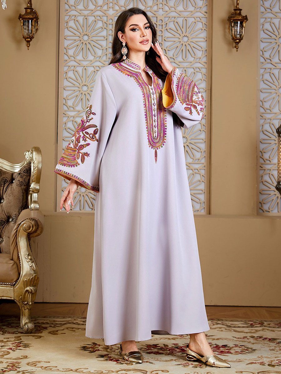 Women Grey Embroidered Velvet Jalabiya