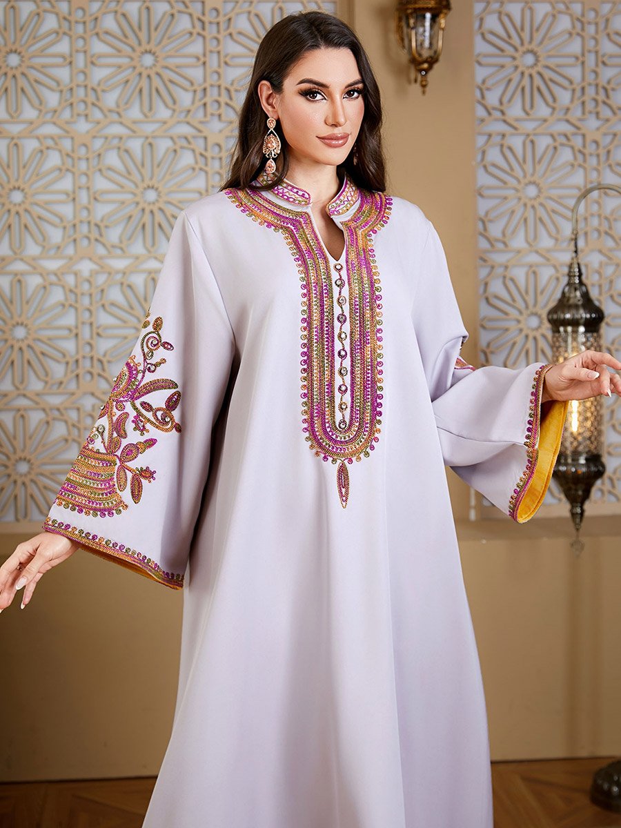 Women Grey Embroidered Velvet Jalabiya