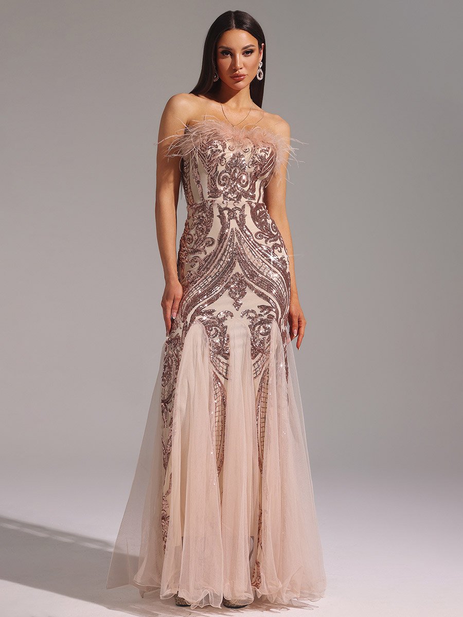 chinese dress ladies THE MOMENT MESH FEATHER MAXI DRESS – AKIRA