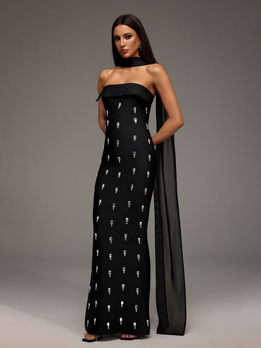 Women Halter Neck Embellished Sheath Maxi Dress