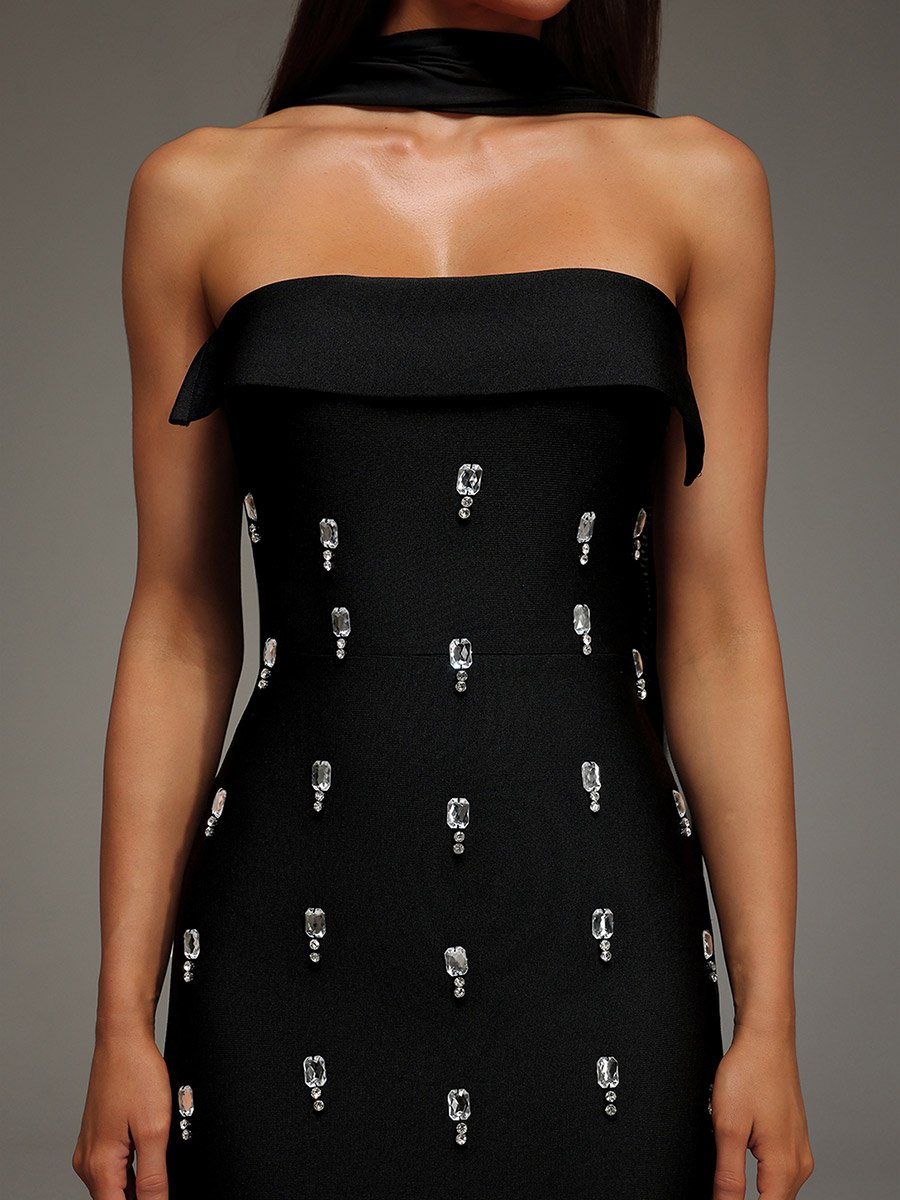 Women Halter Neck Embellished Sheath Maxi Dress