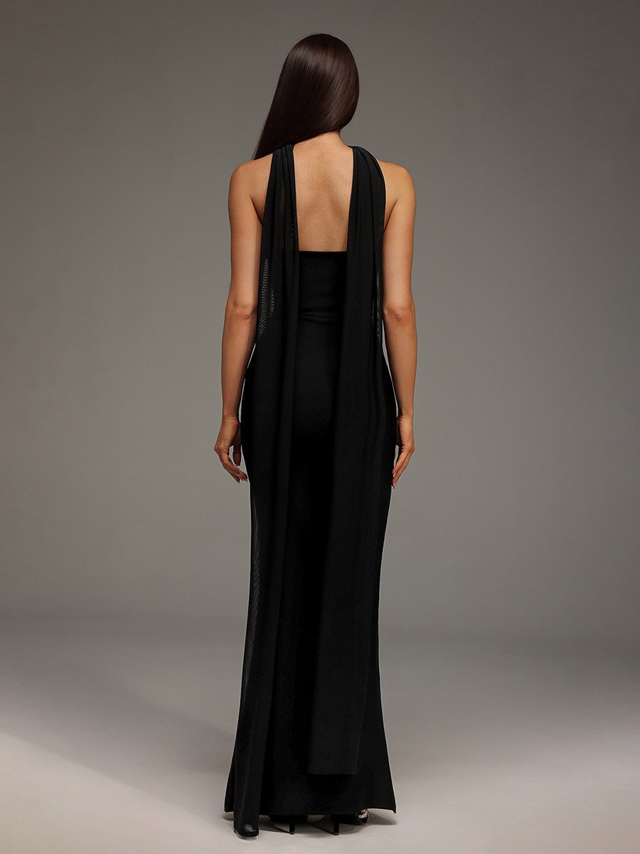 Women Halter Neck Embellished Sheath Maxi Dress