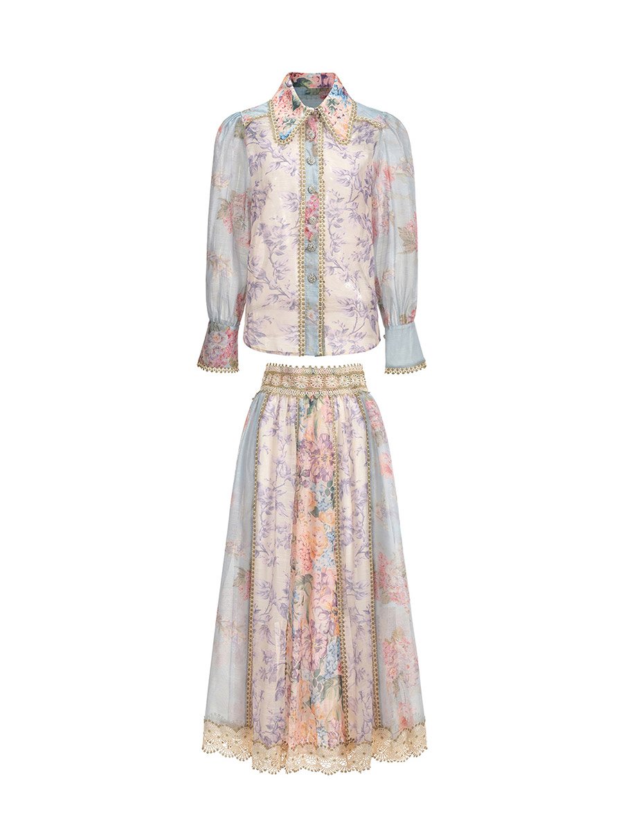 Women Floral Print Top and Maxi Skirt Co-Ords