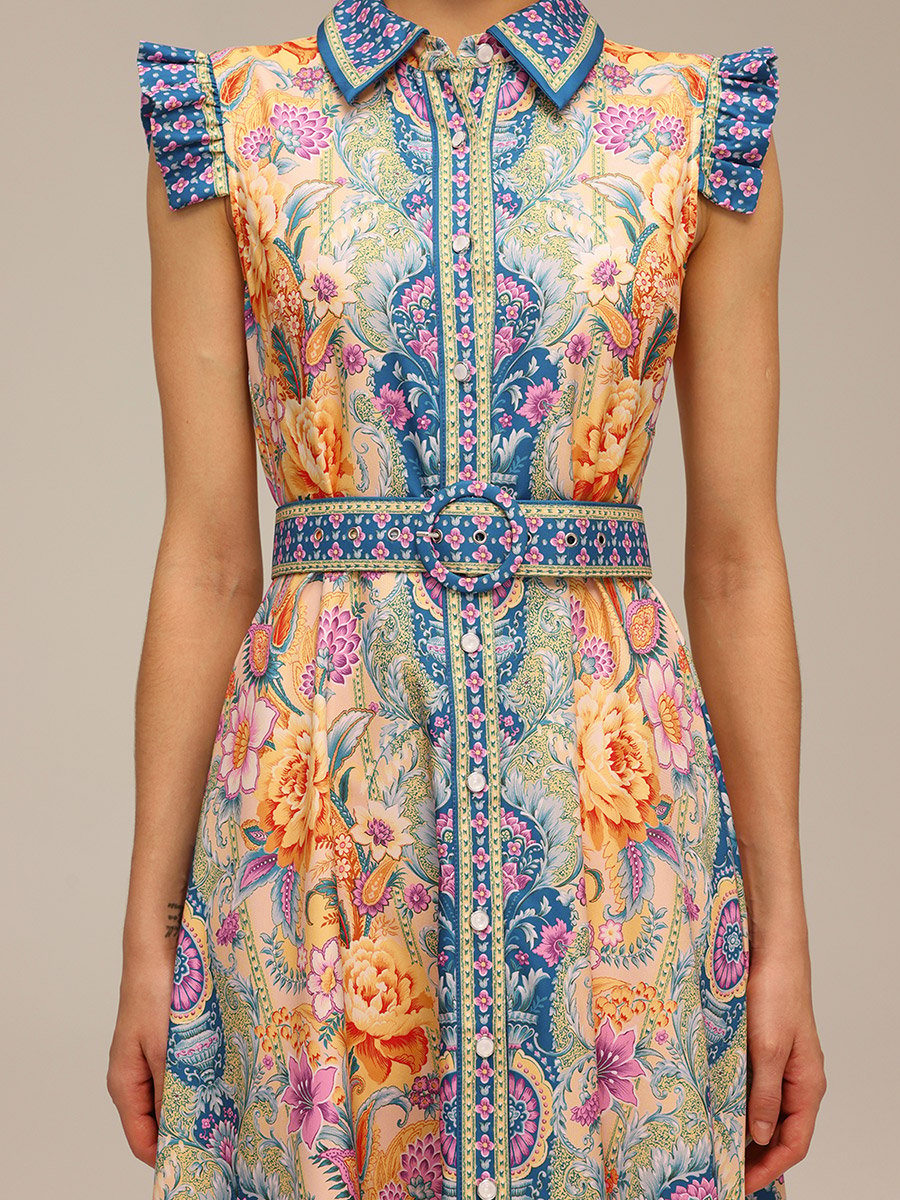 Women Floral Printed Belted Sleeveless Maxi Dress