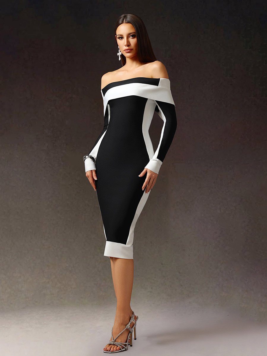 Women Color Block Bodycon Midi Dress
