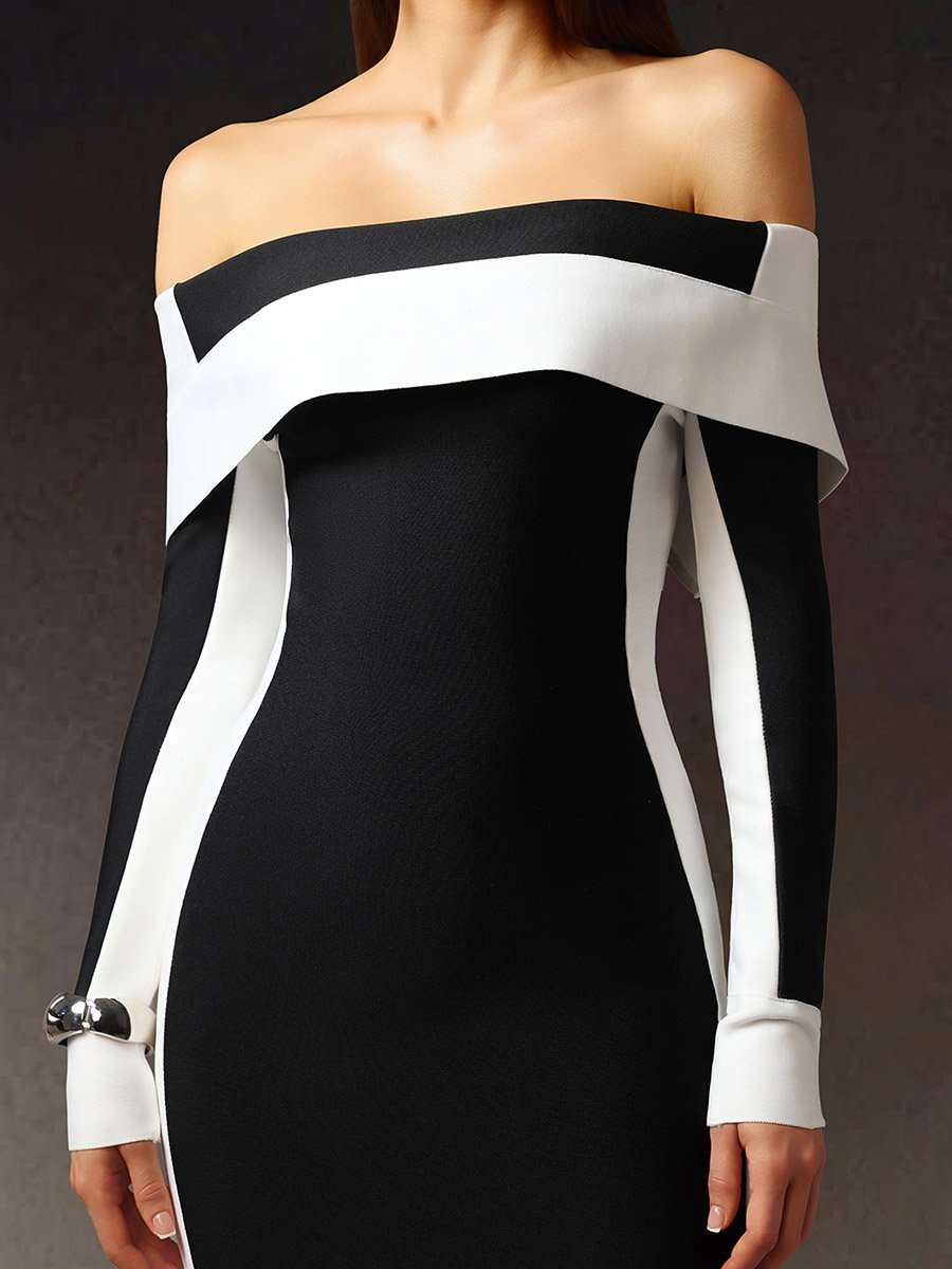 Women Color Block Bodycon Midi Dress