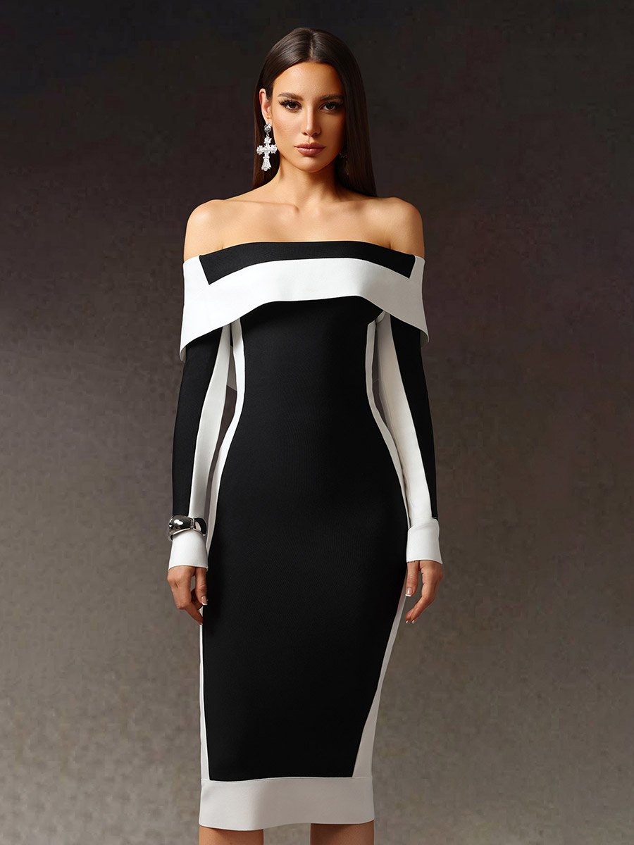 Women Color Block Bodycon Midi Dress