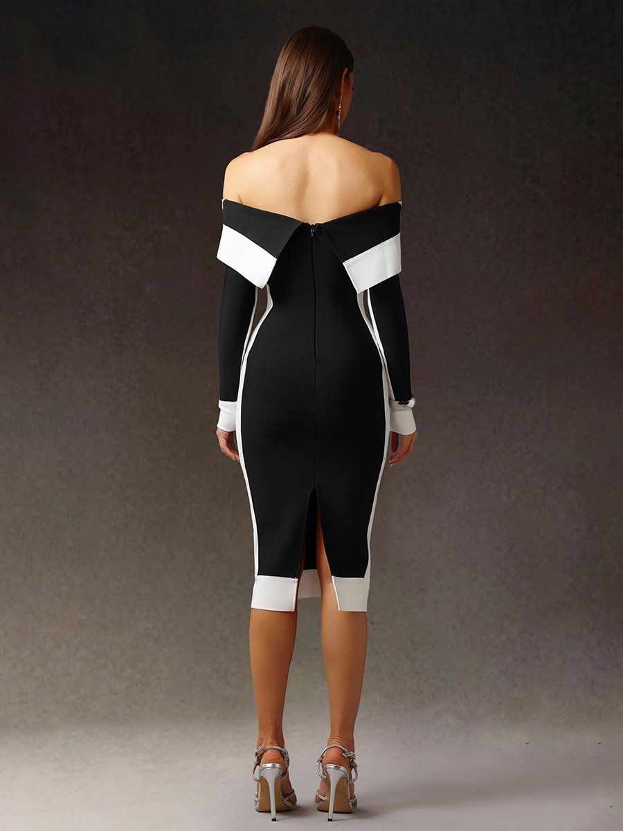 Women Color Block Bodycon Midi Dress