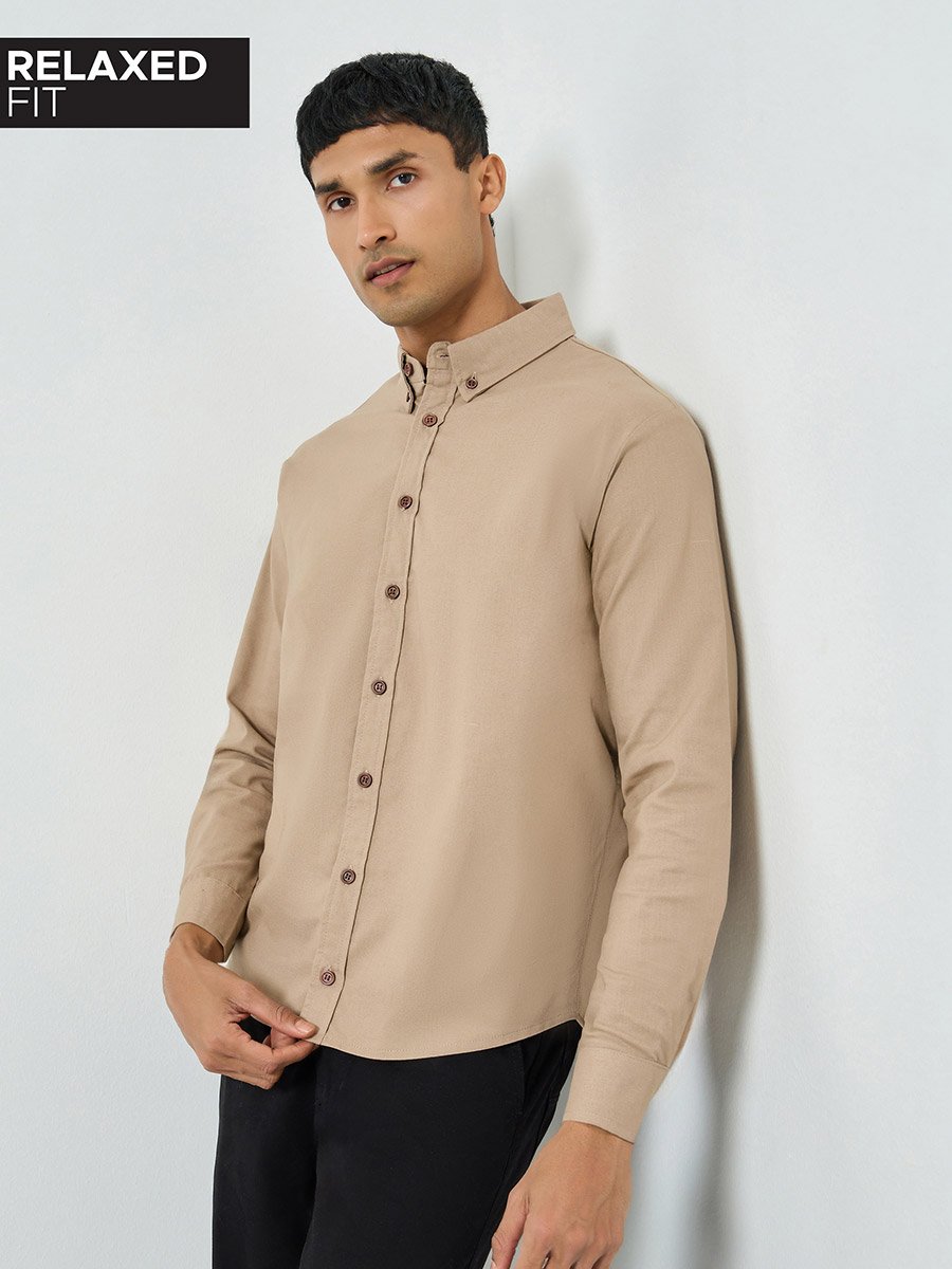 Men Brown Cotton Relaxed Fit Shirt