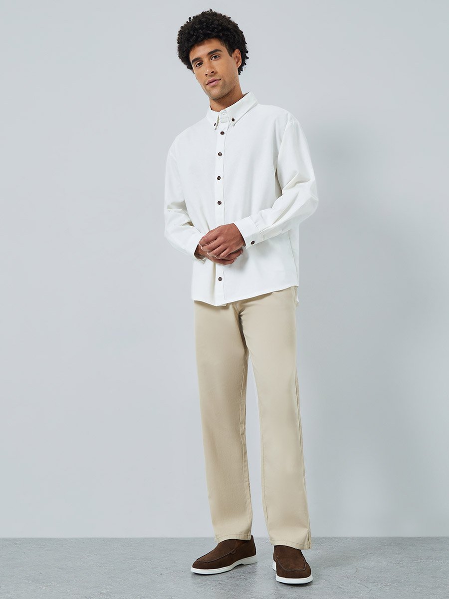 Men Relaxed Fit Linen Blend Shirt with Button-Down Collar