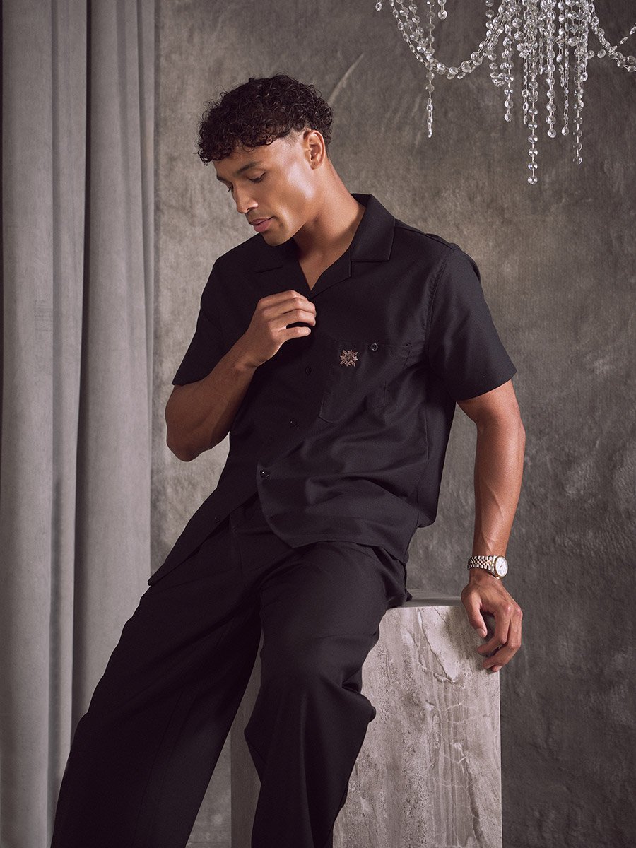 Men Relaxed Fit Linen Blend Resort Collar Shirt
