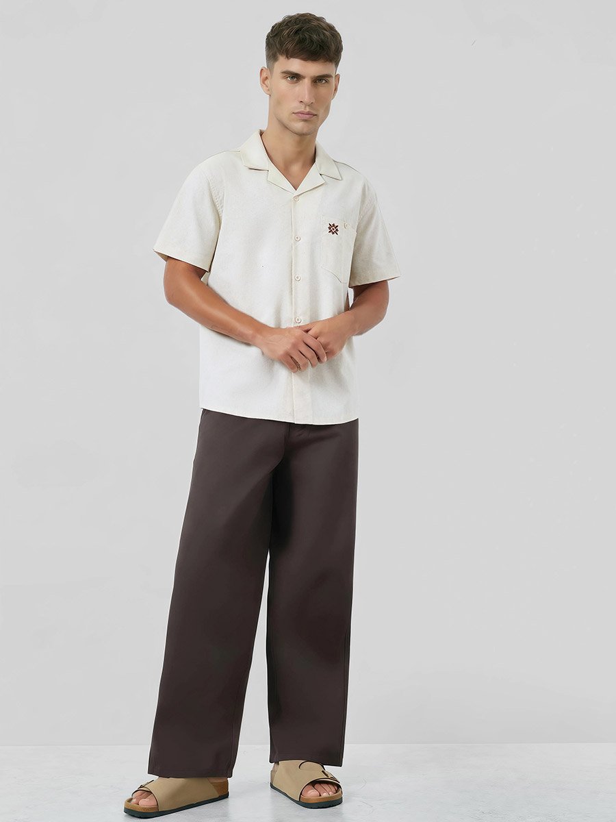 Men Relaxed Fit Linen Blend Resort Collar Shirt