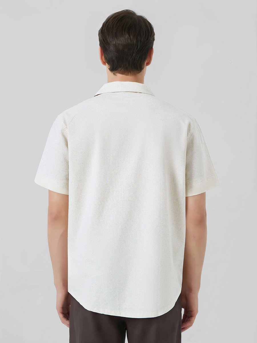 Men Relaxed Fit Linen Blend Resort Collar Shirt