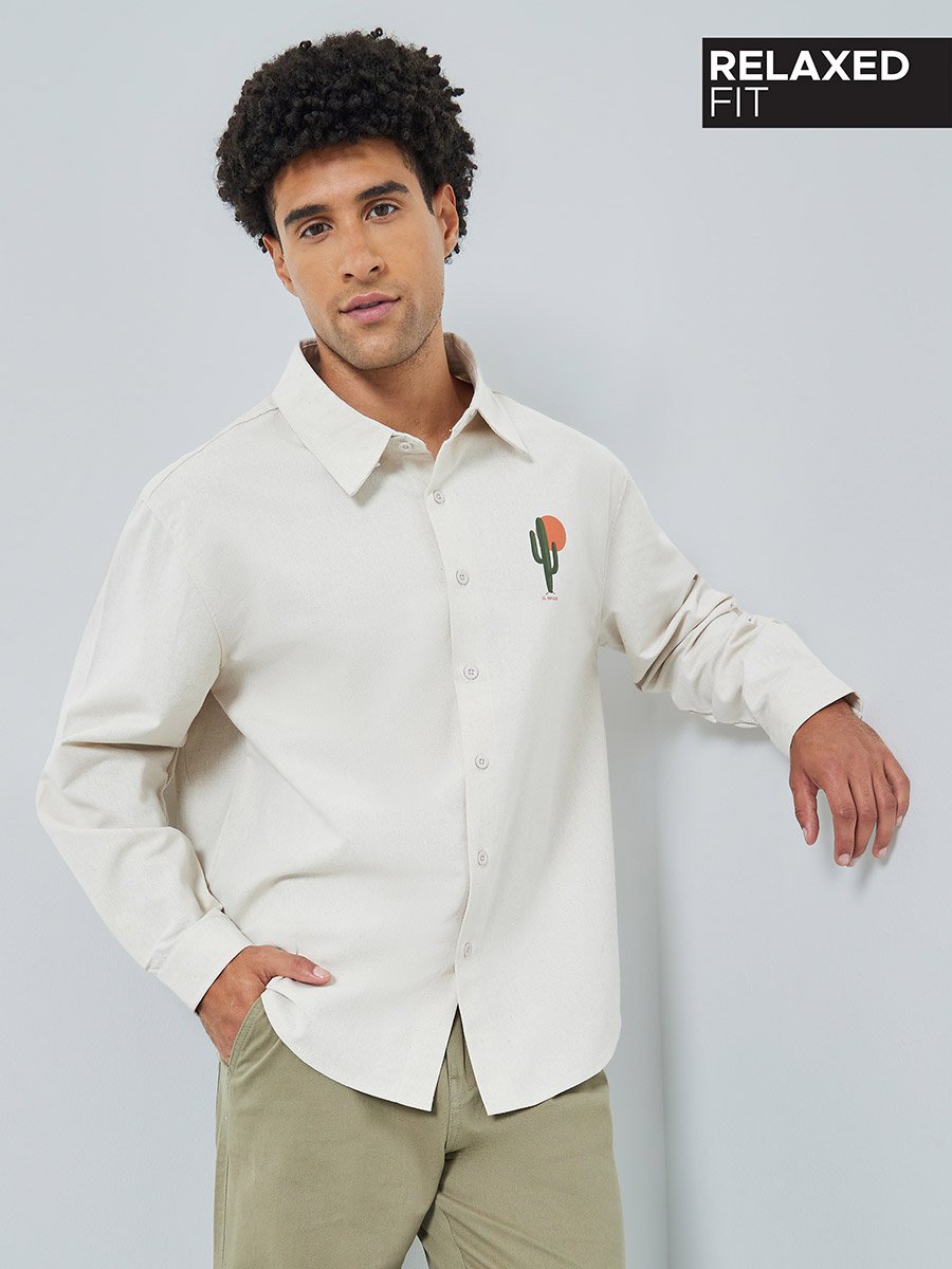 Men Relaxed Fit Linen Blend Shirt