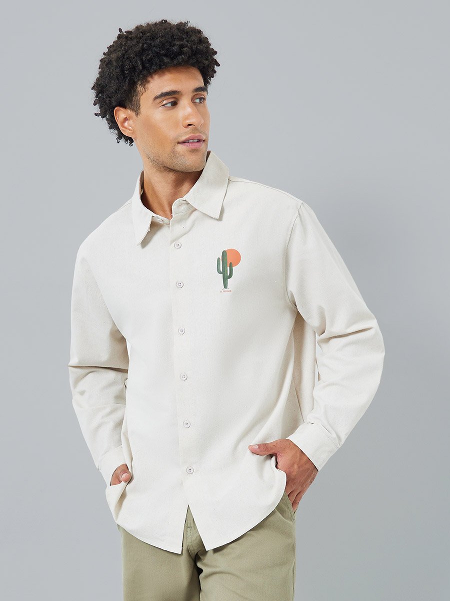 Men Relaxed Fit Linen Blend Shirt