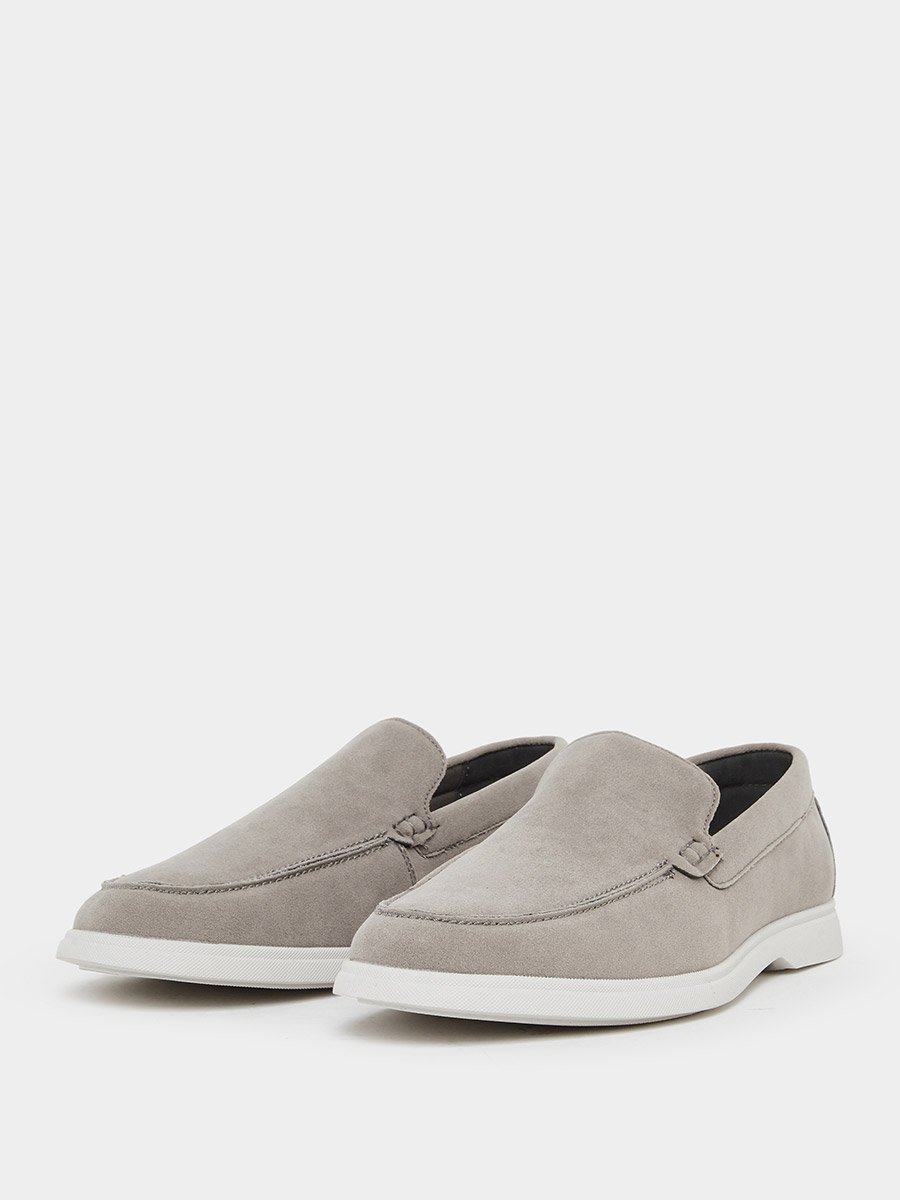 Men Grey Faux Suede Casual Loafers