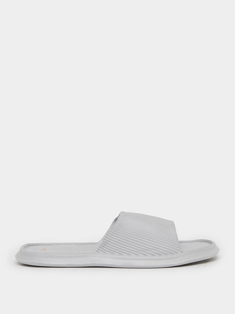 Men White Textured Comfort Slides