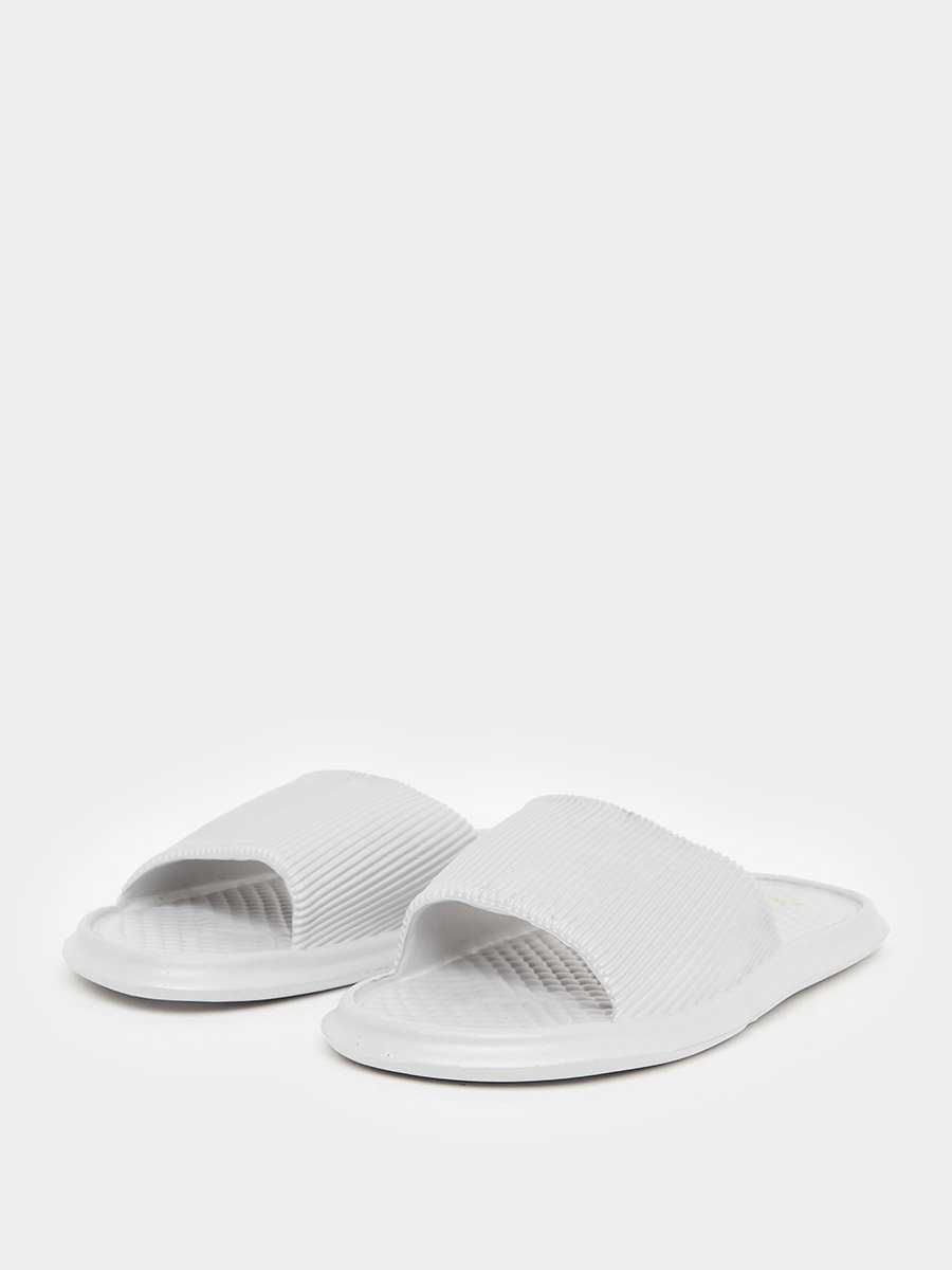 Men White Textured Comfort Slides