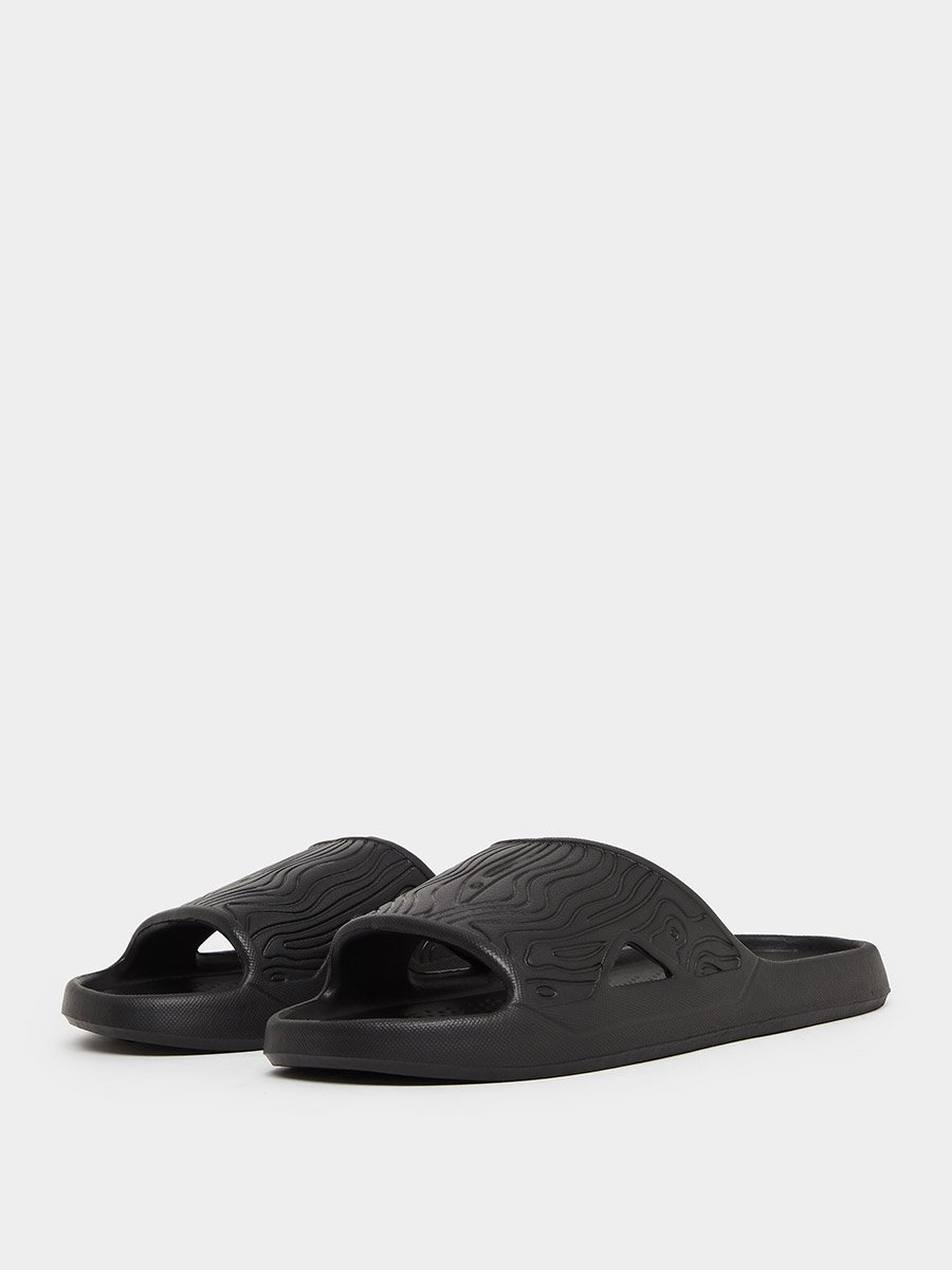 Men Black Textured Slip-On Sandals