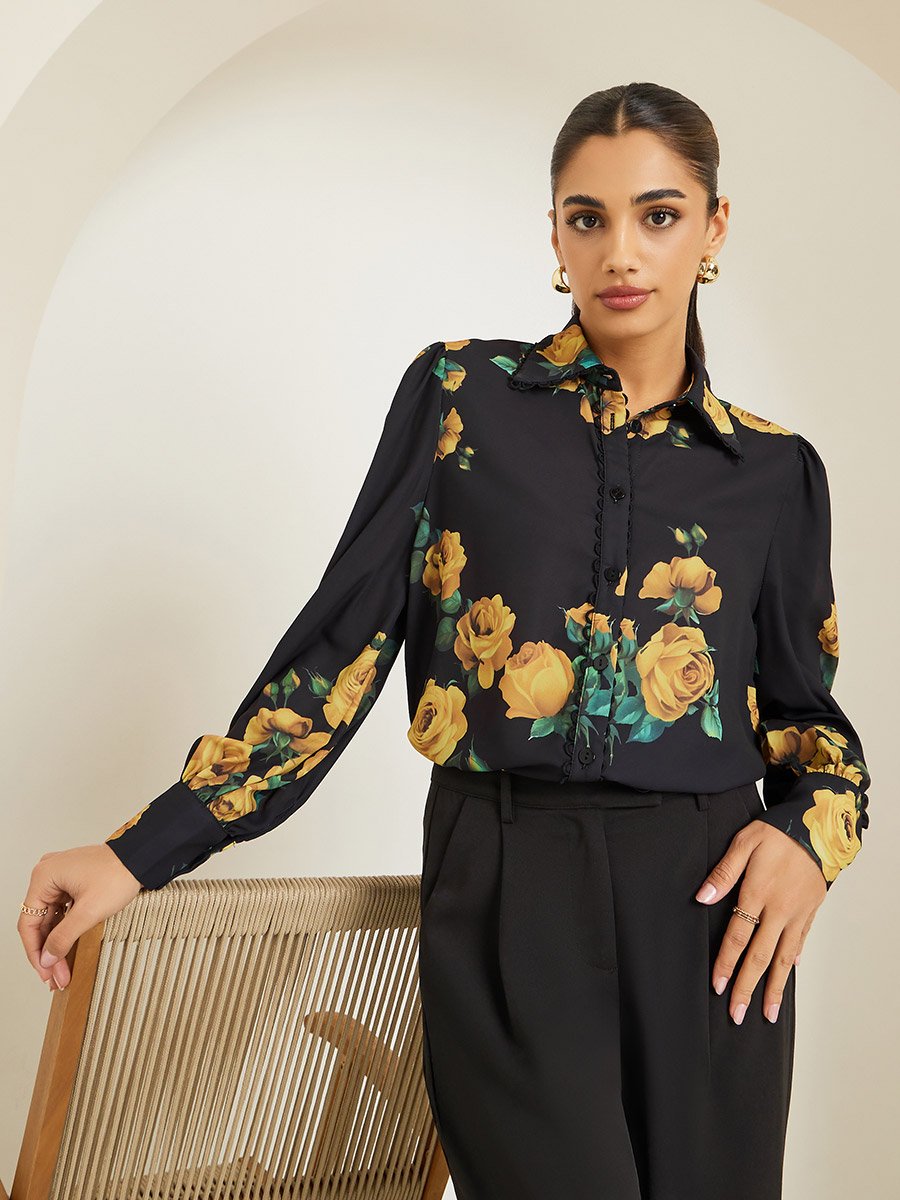 Women Black Floral Printed Shirt