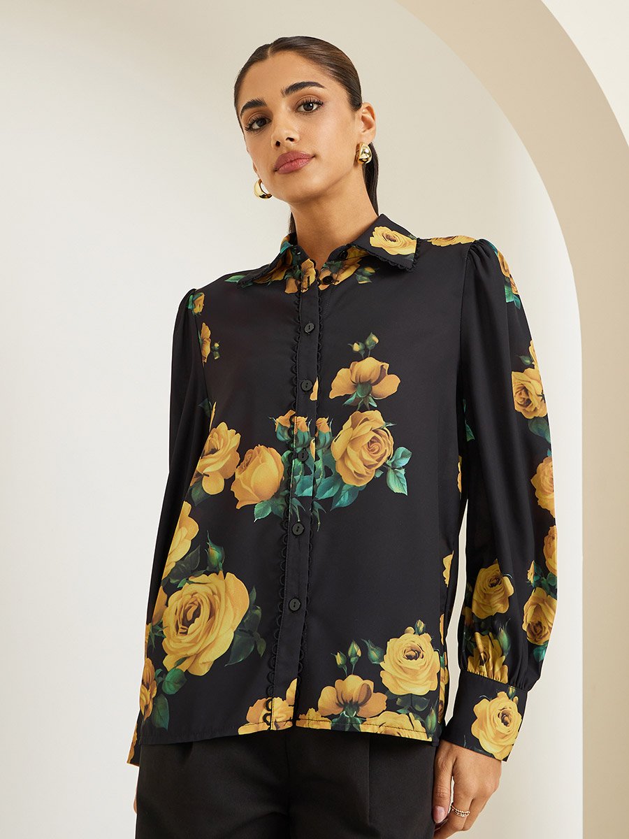 Women Black Floral Printed Shirt