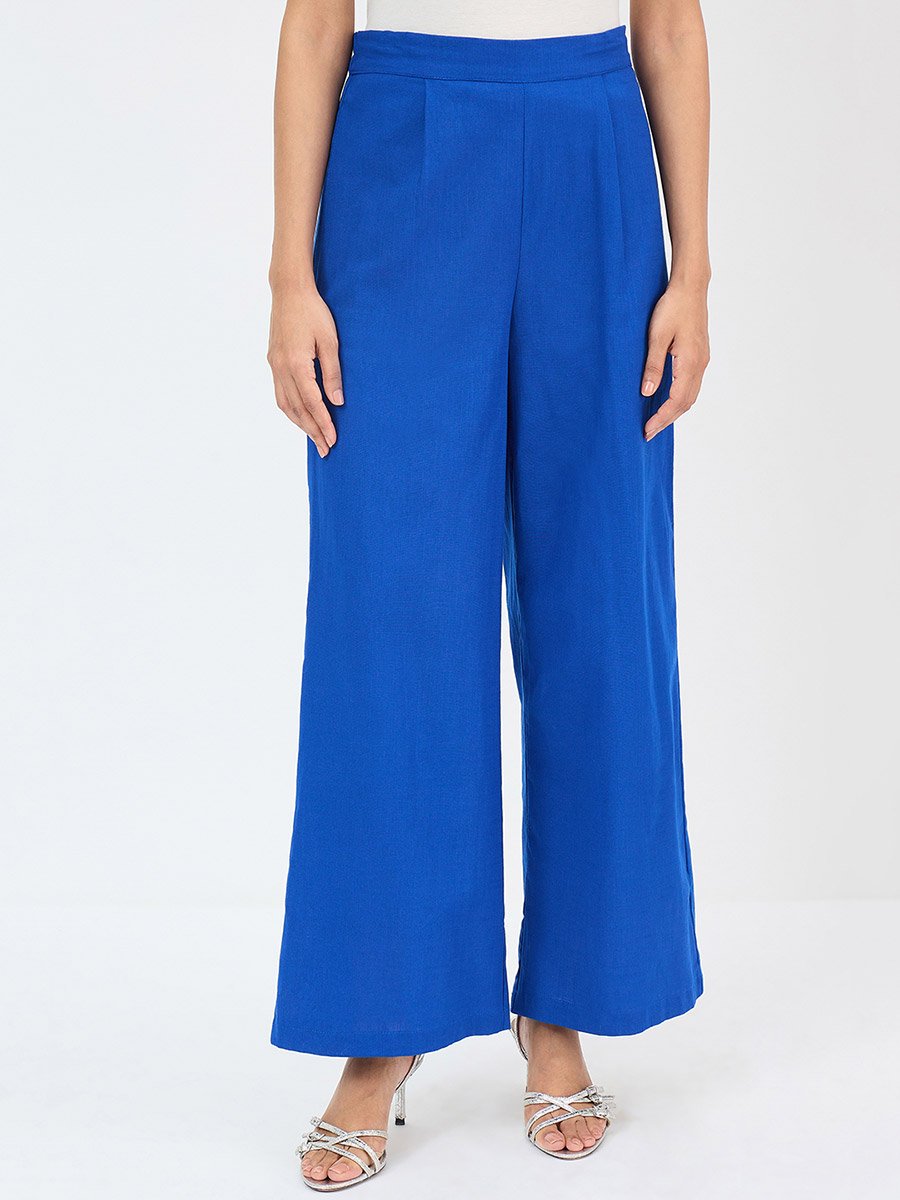 Royal Blue Cotton Straight Fit Pant