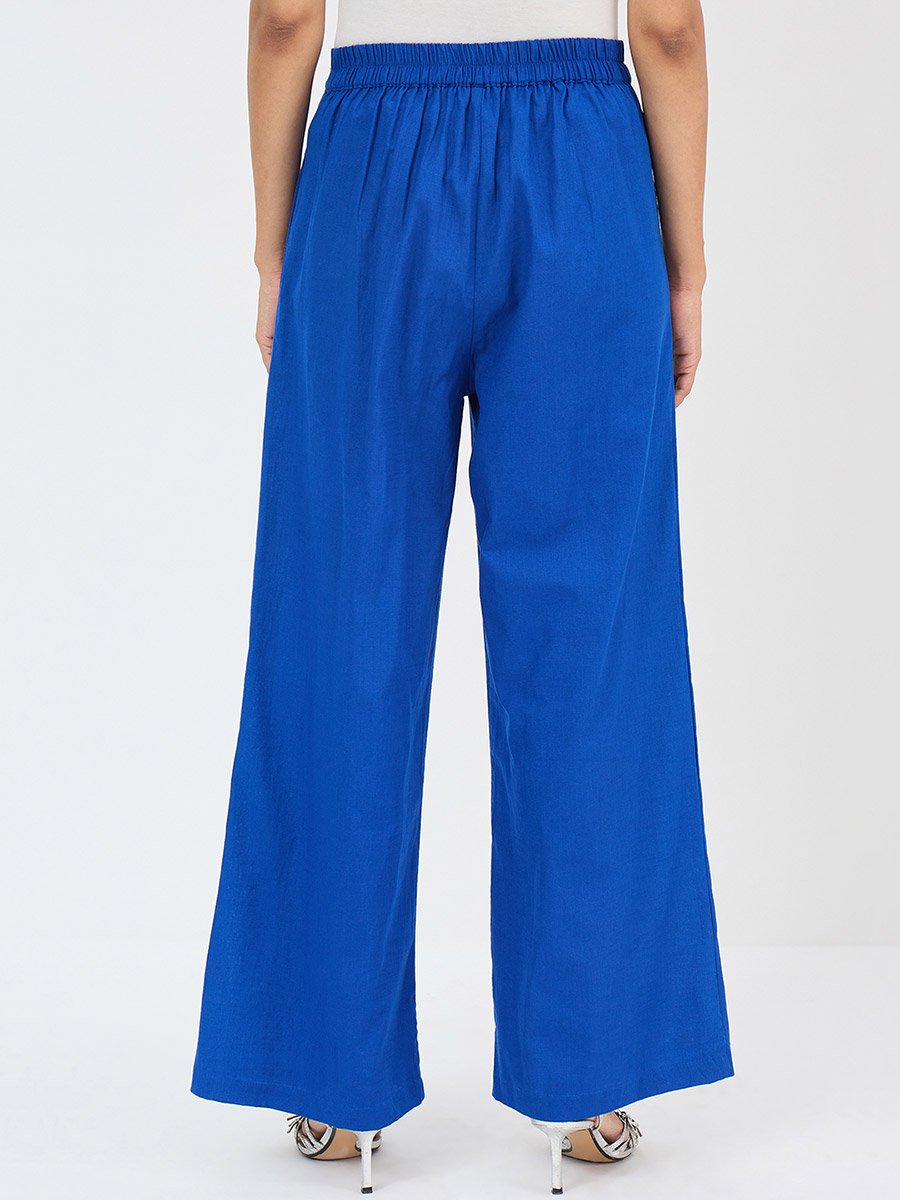 Royal Blue Cotton Straight Fit Pant