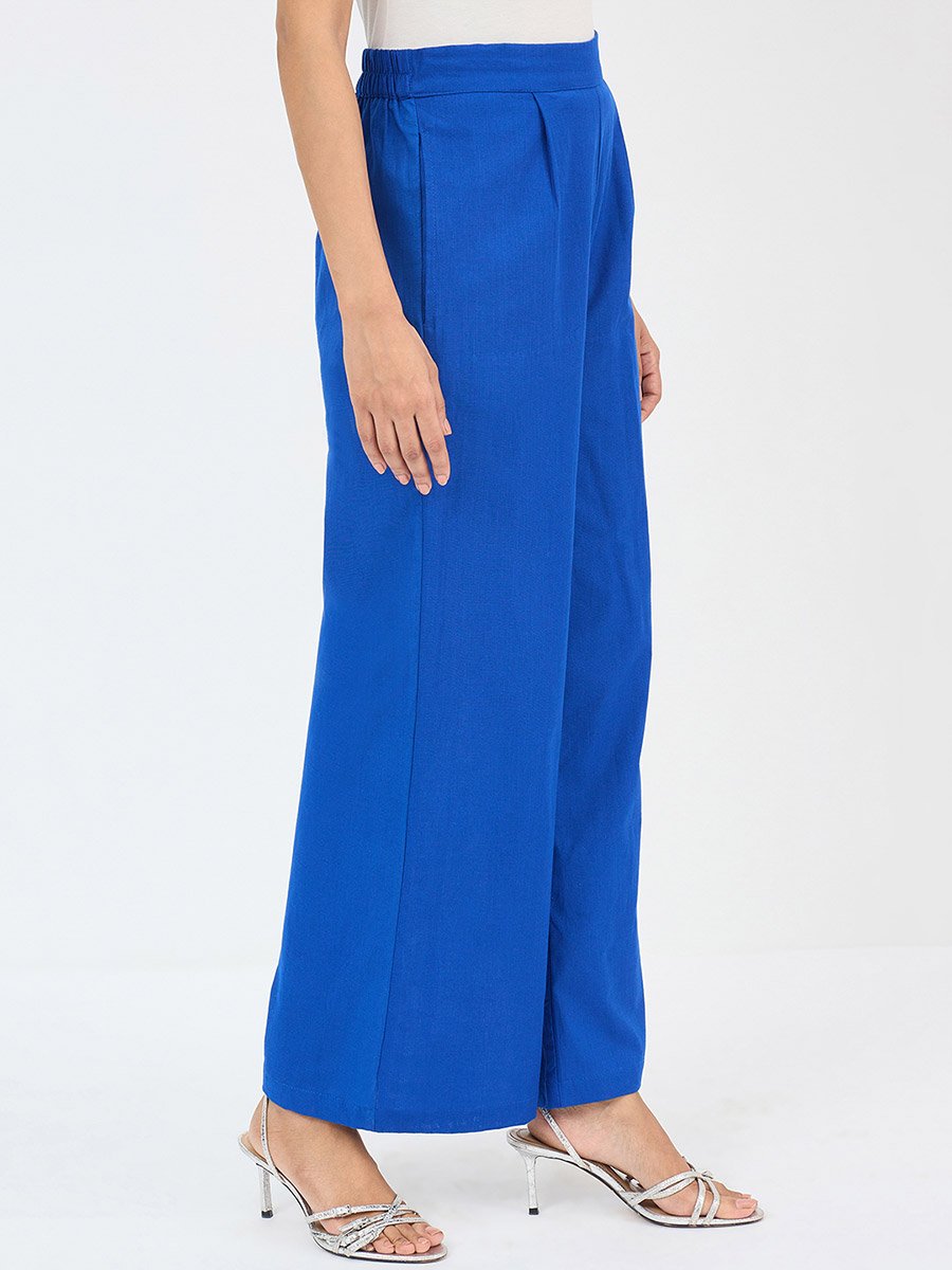 Royal Blue Cotton Straight Fit Pant