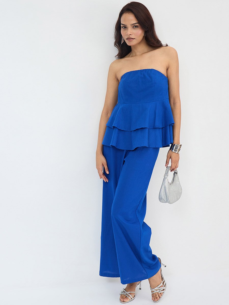 Royal Blue Cotton Straight Fit Pant
