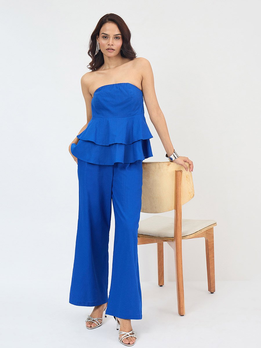 Royal Blue Cotton Straight Fit Pant