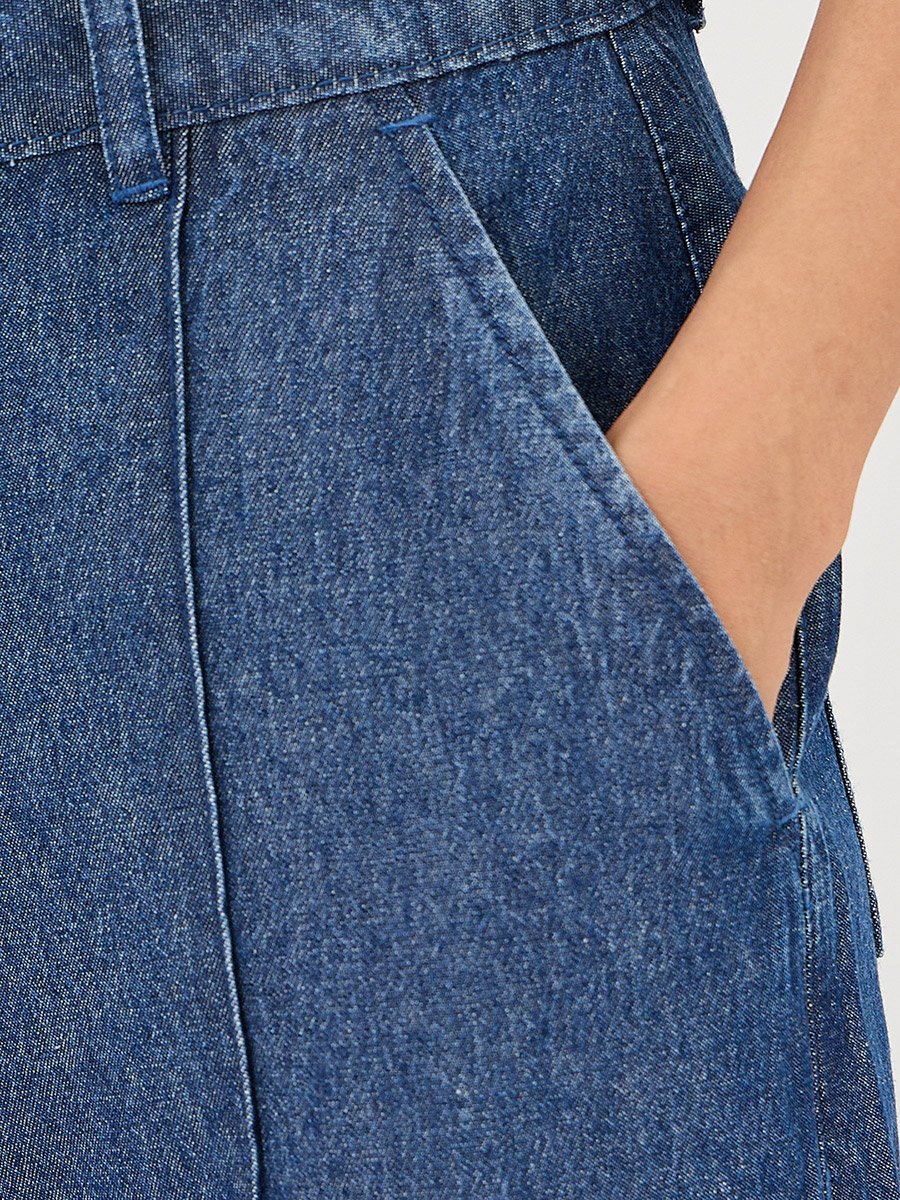 Navy Denim Wide Leg Cargo Trousers