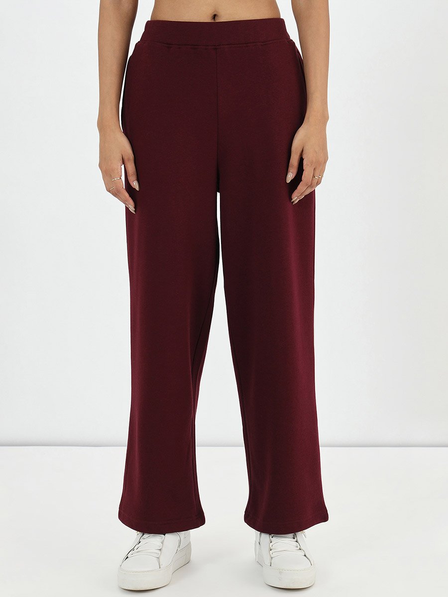 Burgundy Straight Fit Fleece Trackpants
