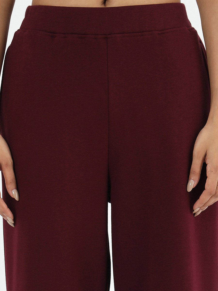Burgundy Straight Fit Fleece Trackpants
