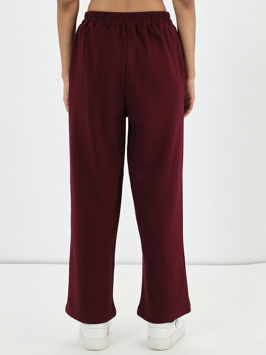 Burgundy Straight Fit Fleece Trackpants