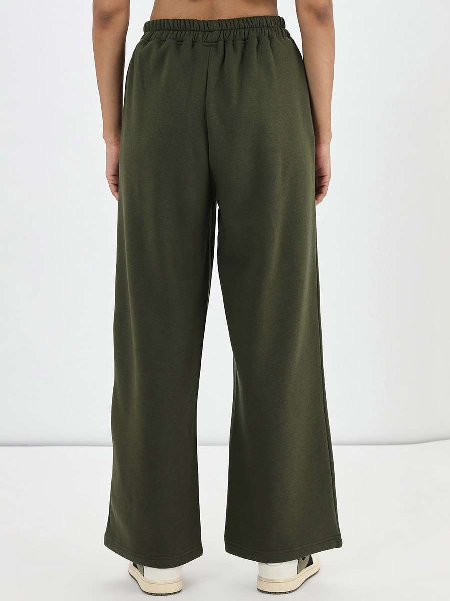 Olive Straight Fit Fleece Trackpants