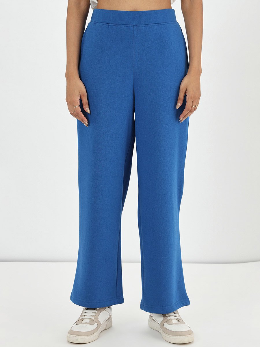 Blue Straight Fit Fleece Trackpants