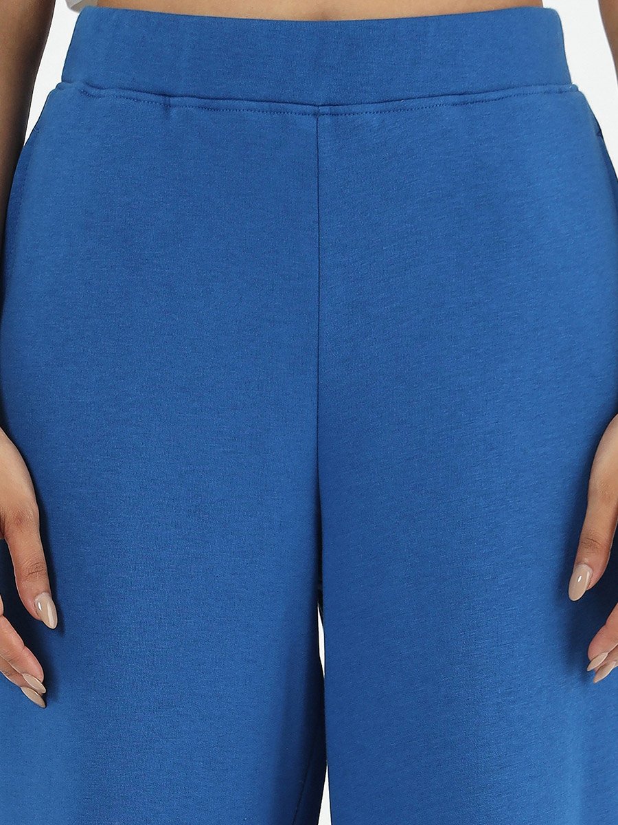 Blue Straight Fit Fleece Trackpants