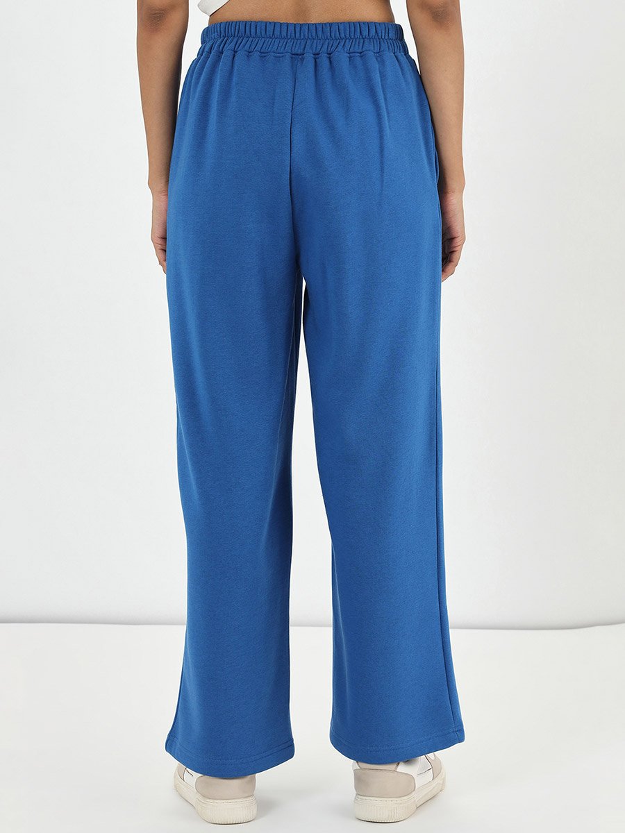 Blue Straight Fit Fleece Trackpants