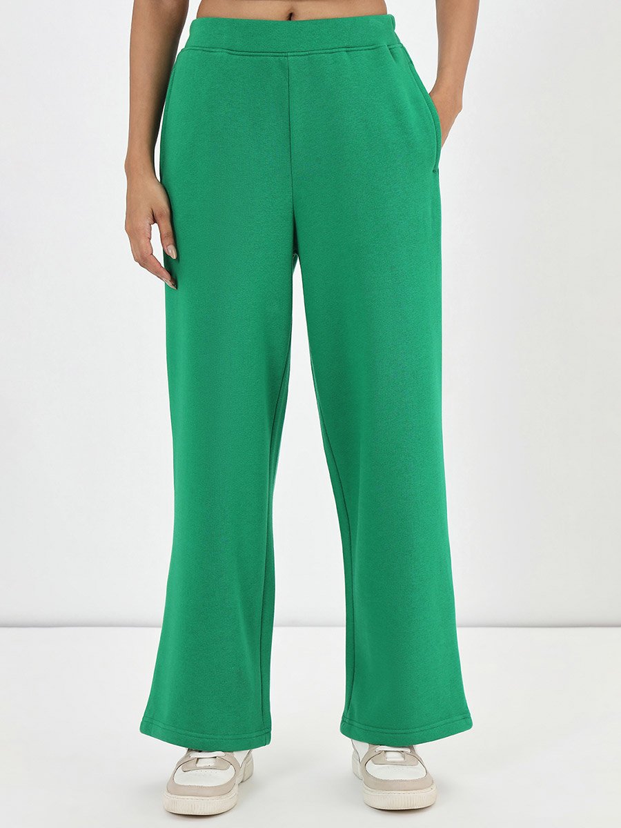 Green Straight Fit Fleece Trackpants
