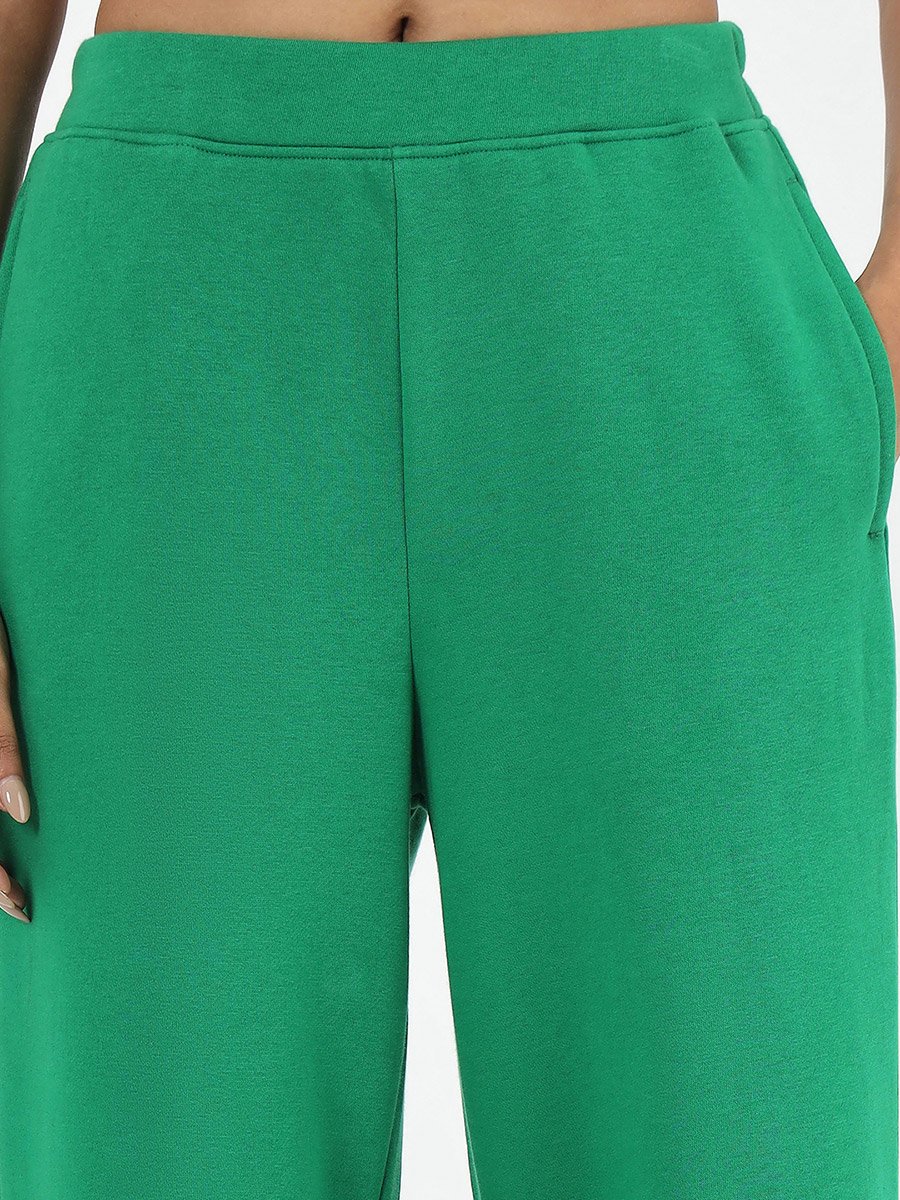 Green Straight Fit Fleece Trackpants