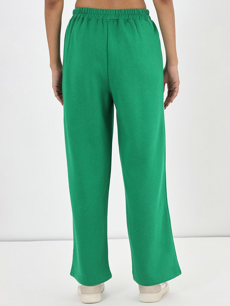 Green Straight Fit Fleece Trackpants
