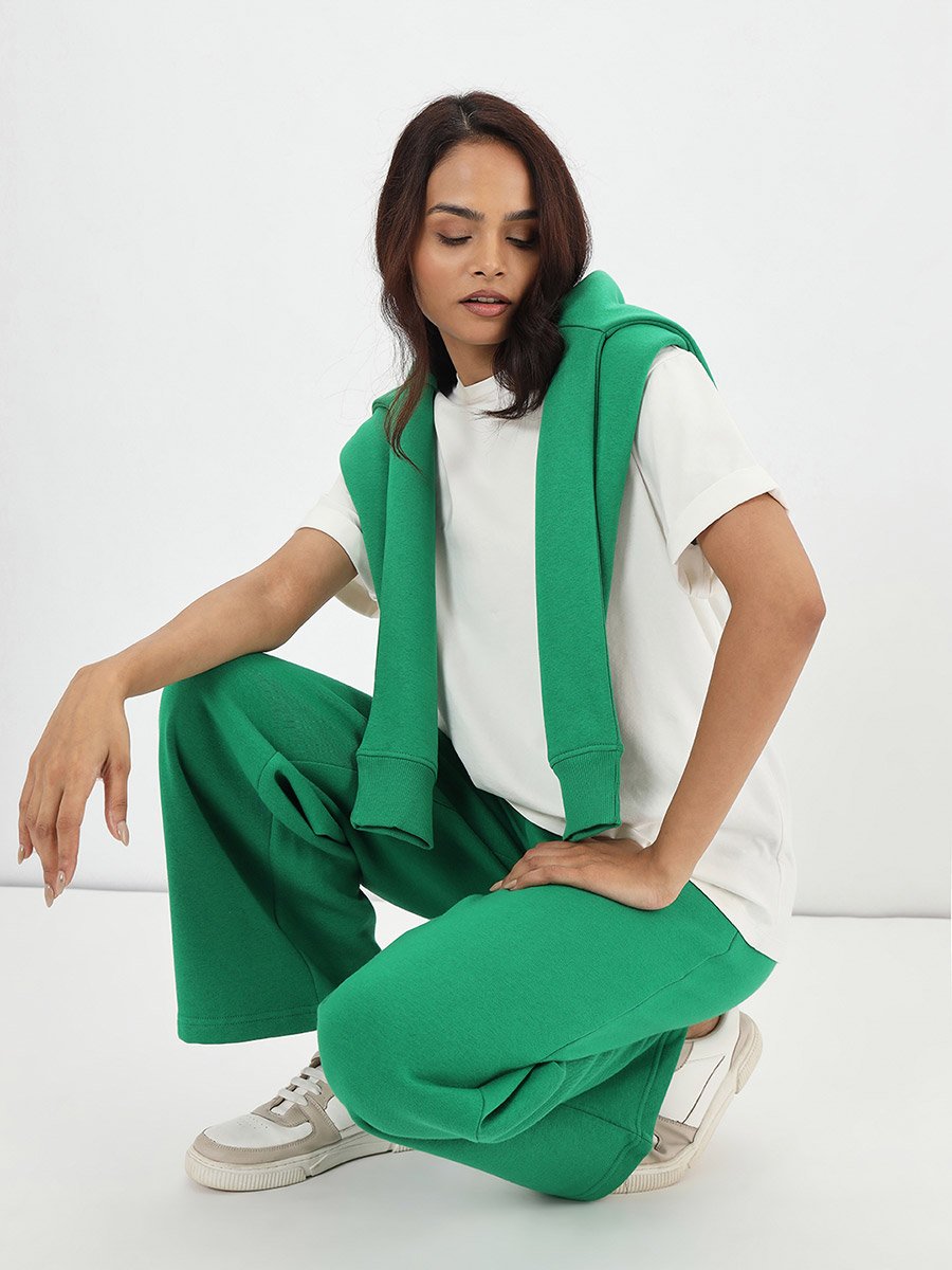 Green Straight Fit Fleece Trackpants