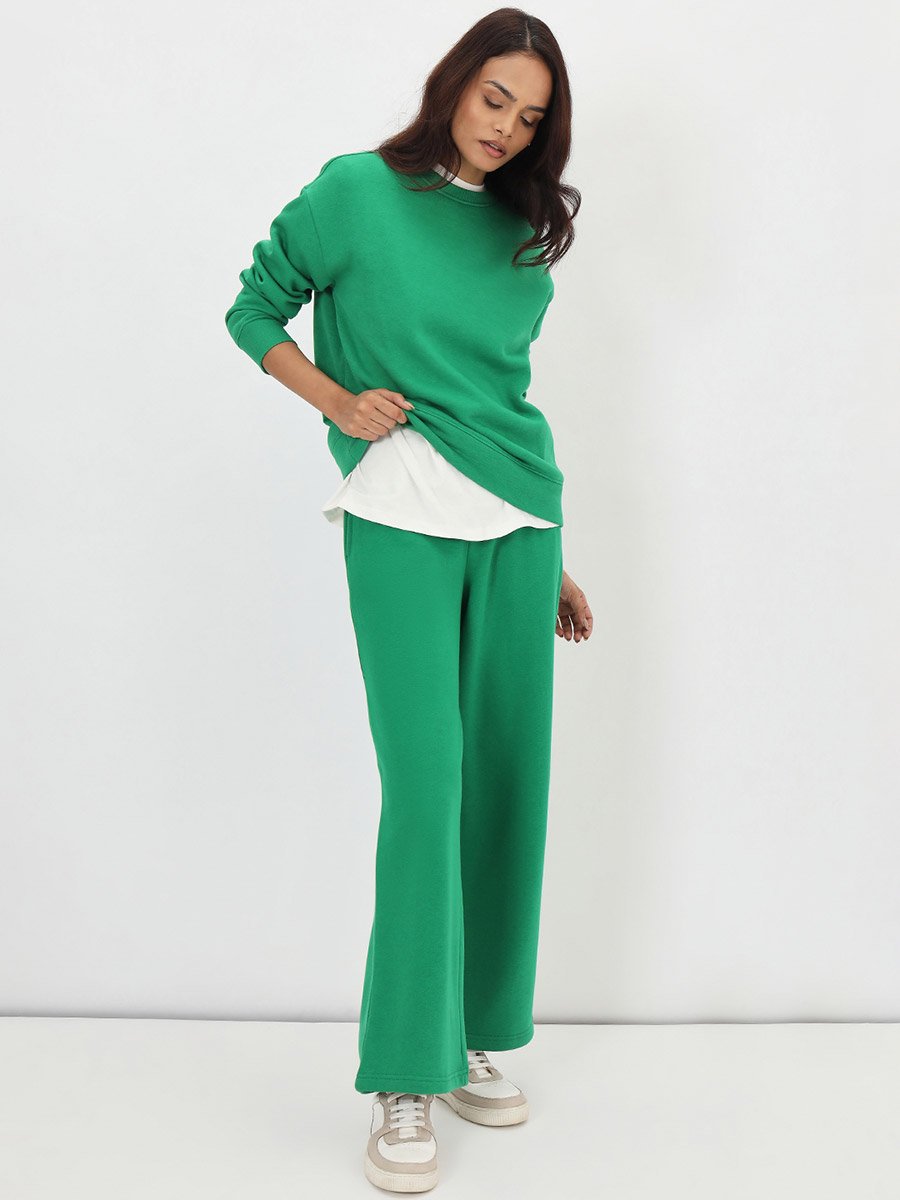 Green Straight Fit Fleece Trackpants