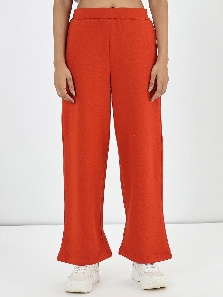 Rust Straight Fit Fleece Trackpants