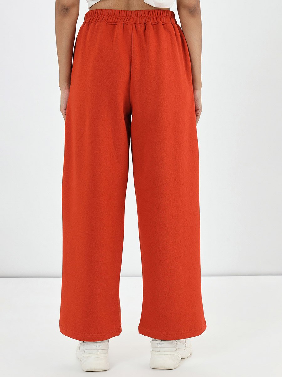 Rust Straight Fit Fleece Trackpants