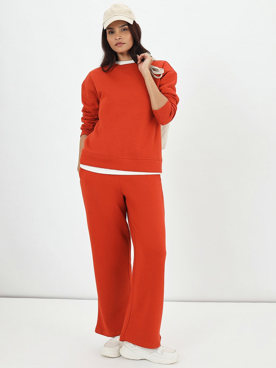Rust Straight Fit Fleece Trackpants
