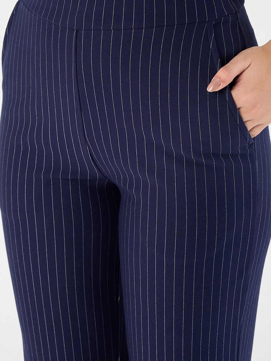 Navy Blue Pinstripe Regular Fit Trousers