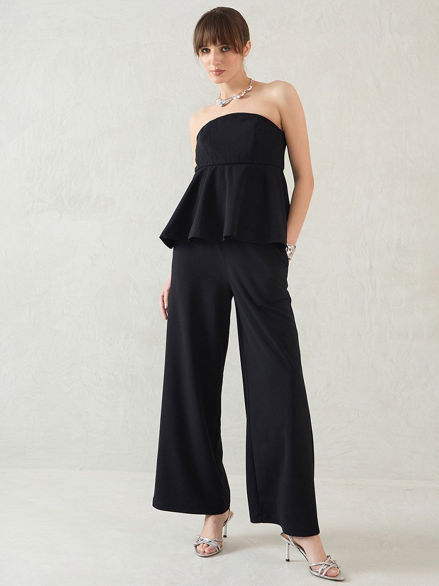Women Bandeau Peplum Top and Trousers Co-Ords